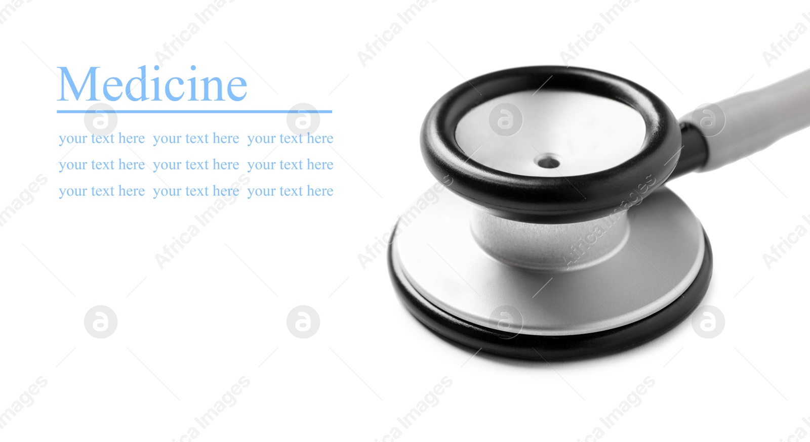 Image of Stethoscope on white background, closeup. Space for text