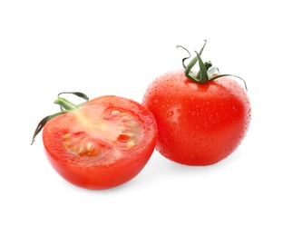 Photo of Fresh ripe red tomatoes on white background