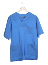 Photo of Light blue medical uniform isolated on white