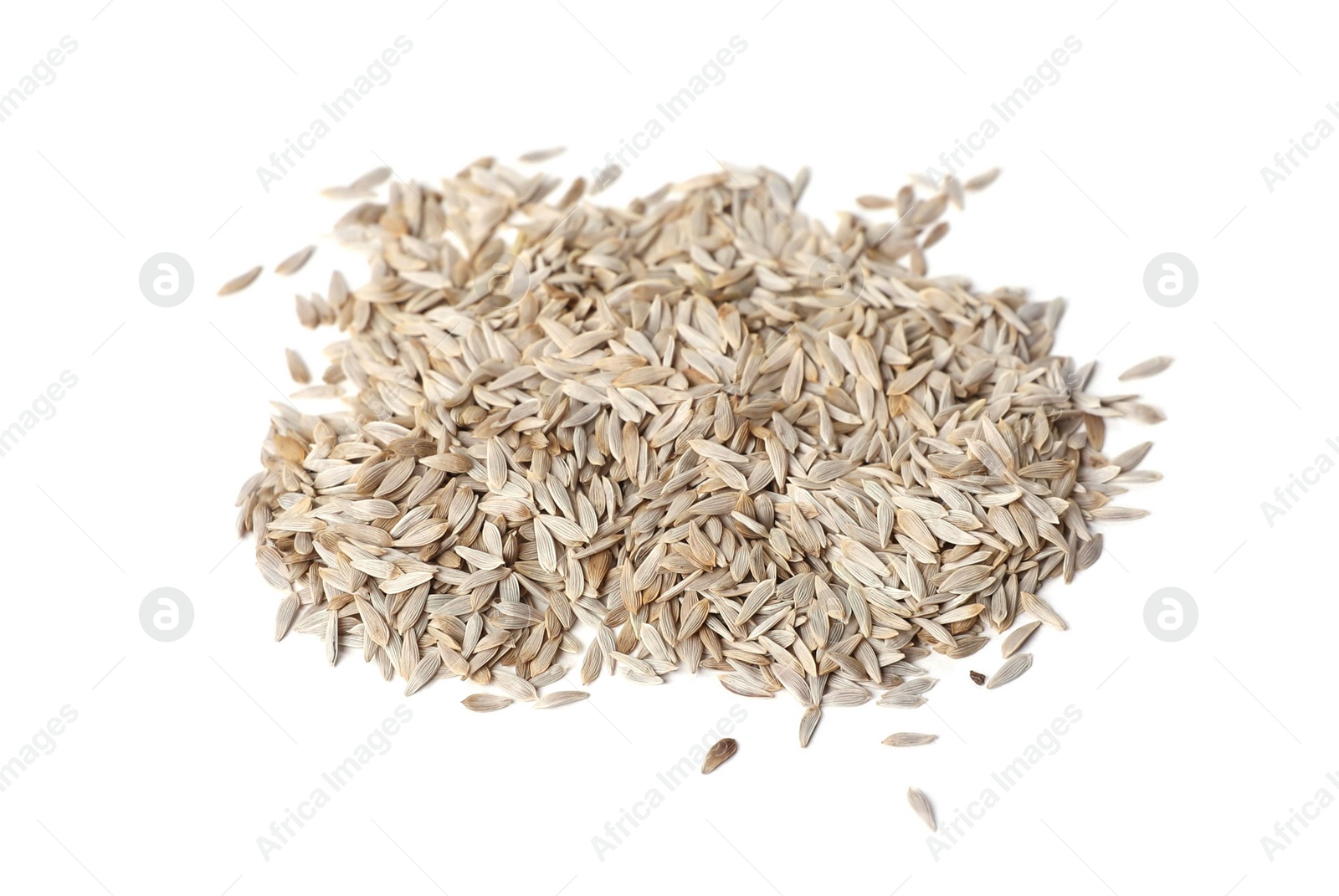 Photo of Pile of lettuce seeds on white background