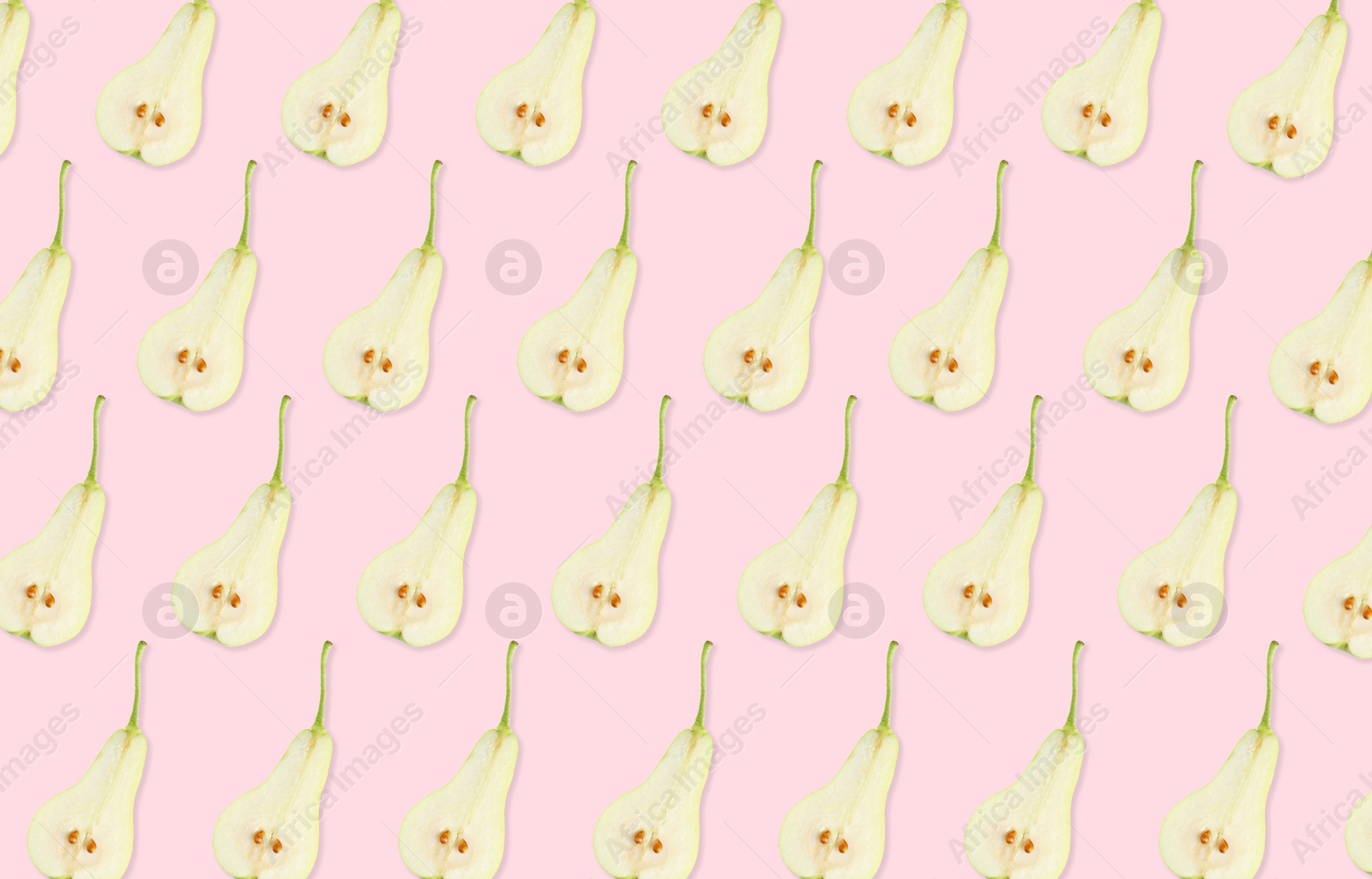 Image of Pattern of pear halves on light pink background