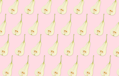 Image of Pattern of pear halves on light pink background