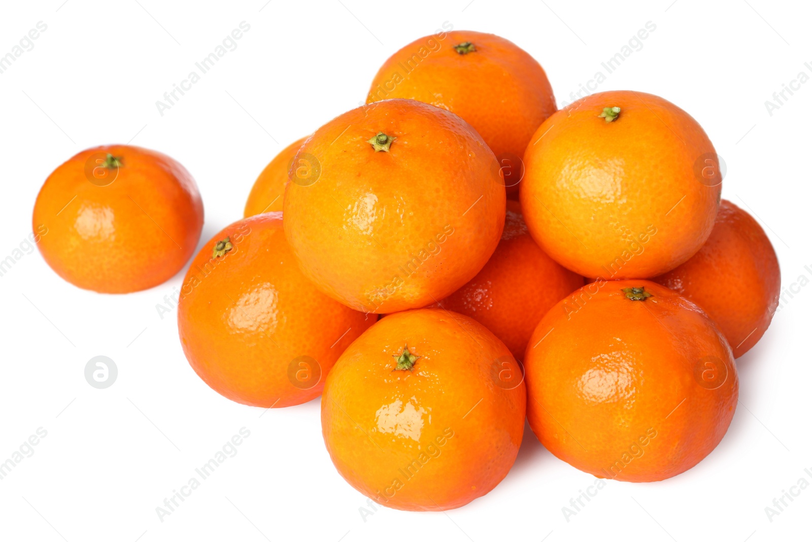 Photo of Many fresh ripe tangerines isolated on white