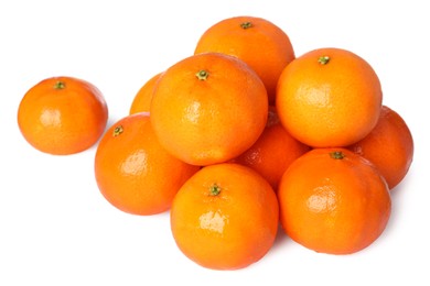 Many fresh ripe tangerines isolated on white