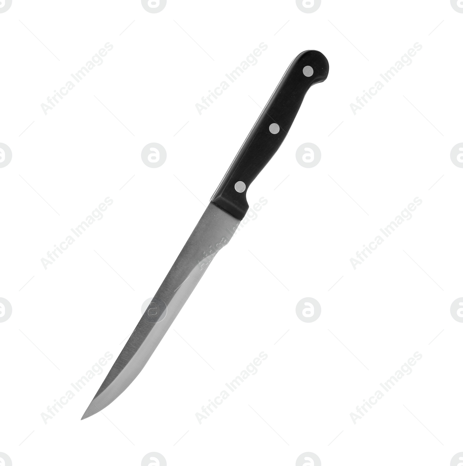 Photo of Fillet knife with black handle isolated on white