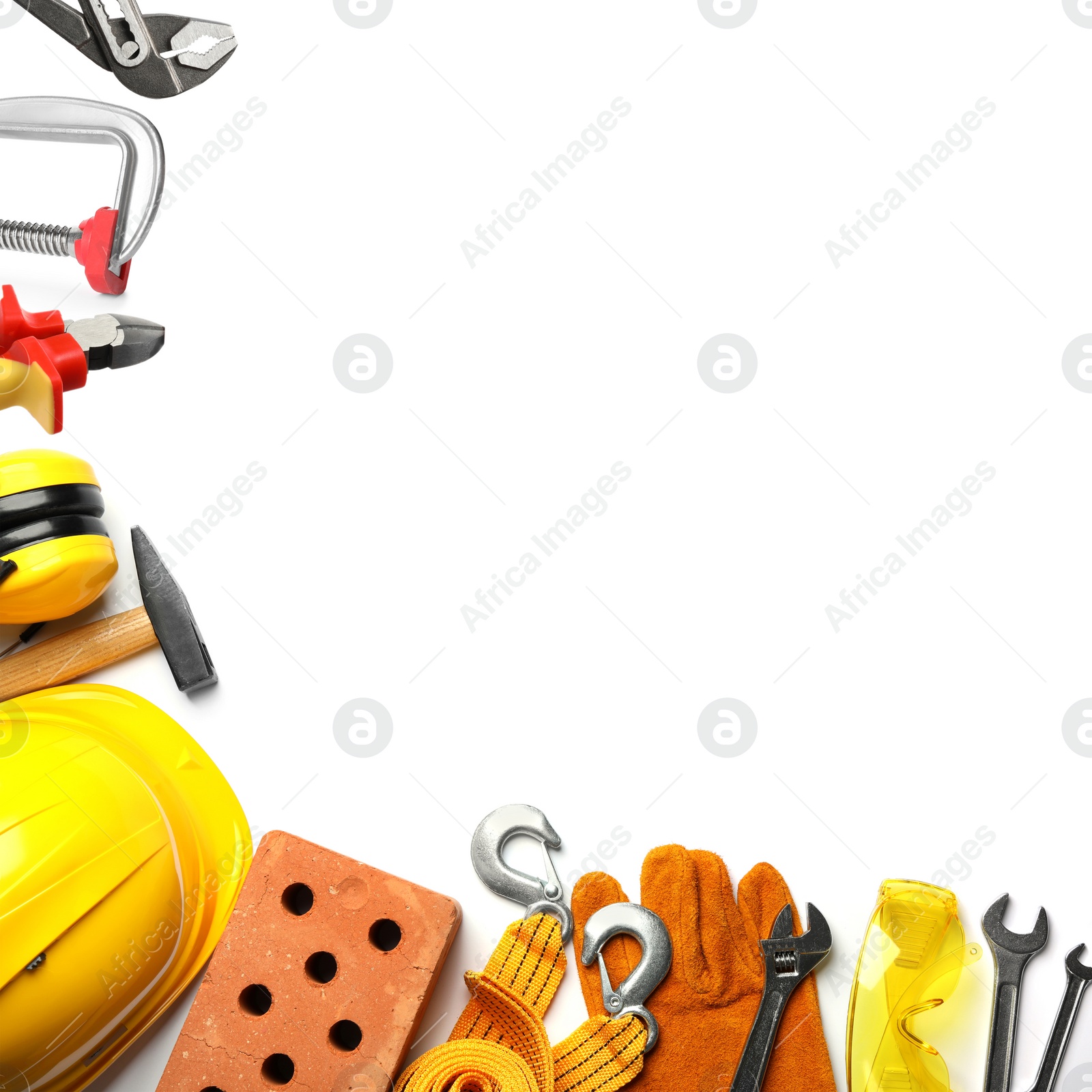 Image of Set with different construction tools on white background