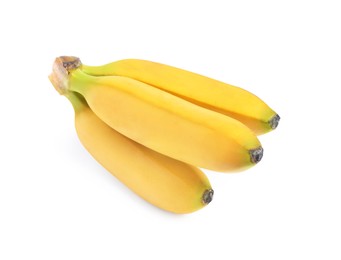 Cluster of ripe baby bananas on white background