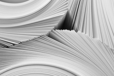 Photo of Rolled white paper sheets as background, closeup