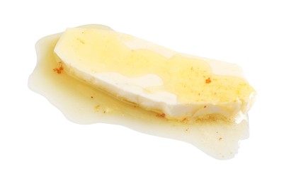 Photo of Piece of melting butter on white background