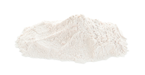 Photo of Pile of organic flour isolated on white
