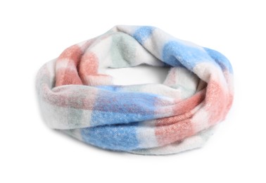 One beautiful checkered scarf on white background