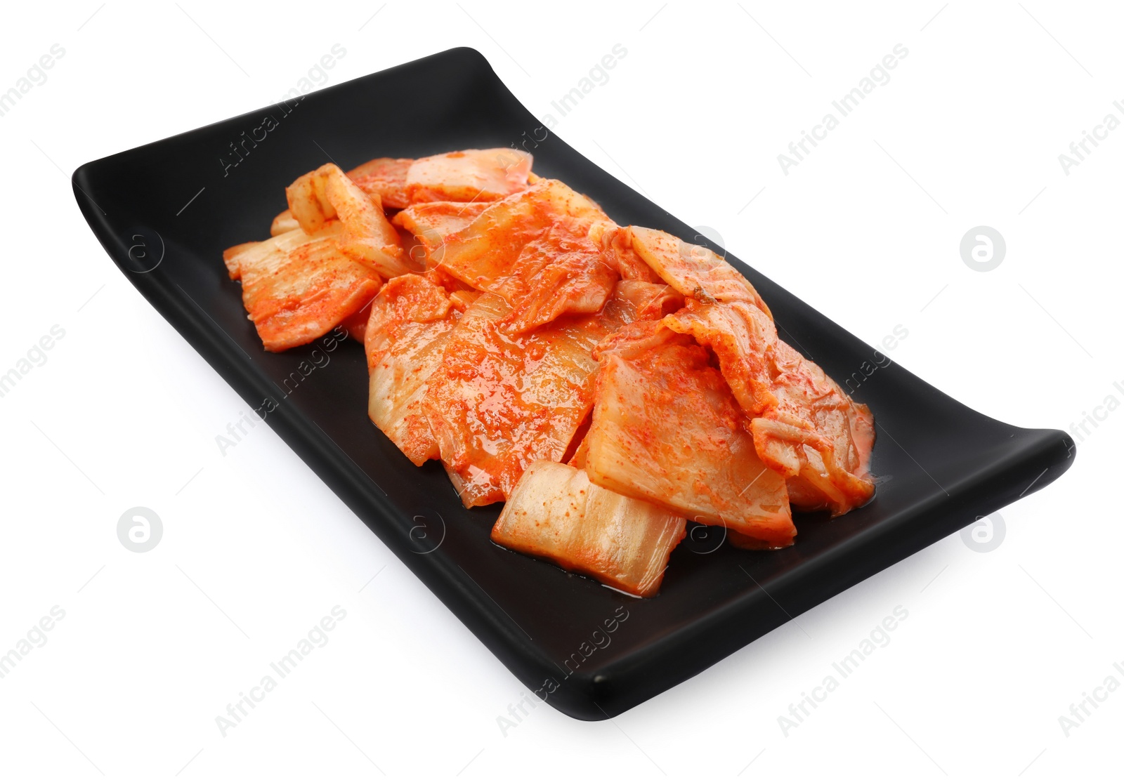 Photo of Delicious kimchi with Chinese cabbage isolated on white