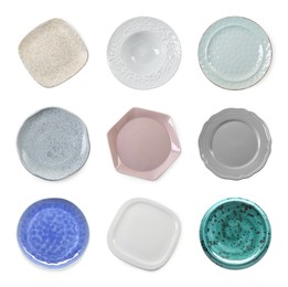 Image of Different clean plates isolated on white, top view