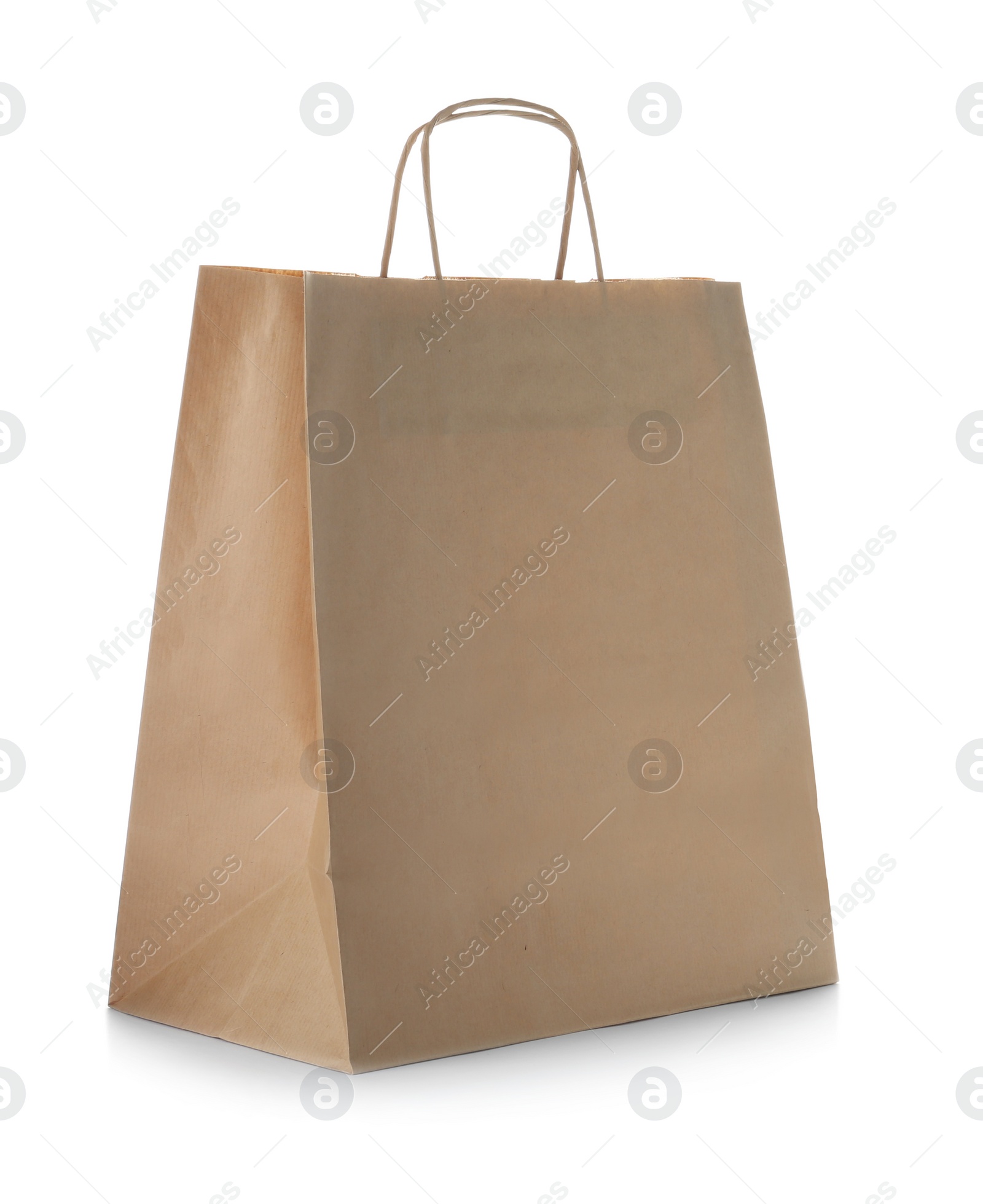 Photo of Mockup of paper shopping bag on white background