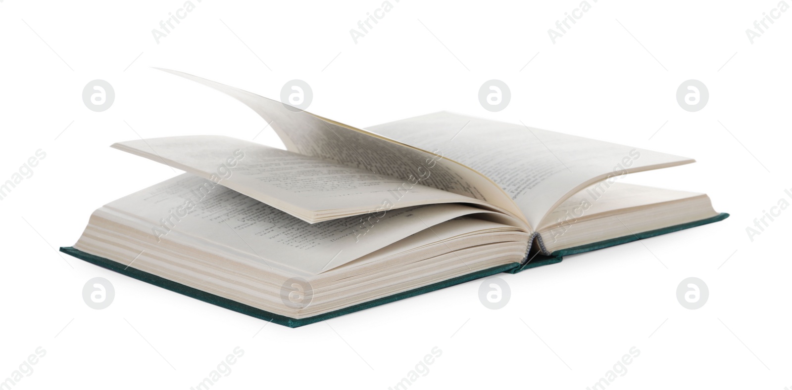 Photo of Open old hardcover book isolated on white