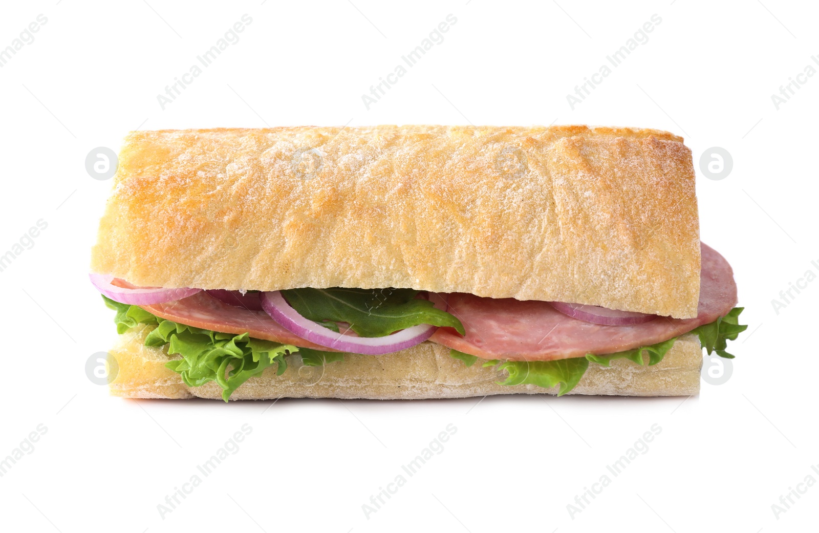 Photo of Tasty sandwich with ham isolated on white