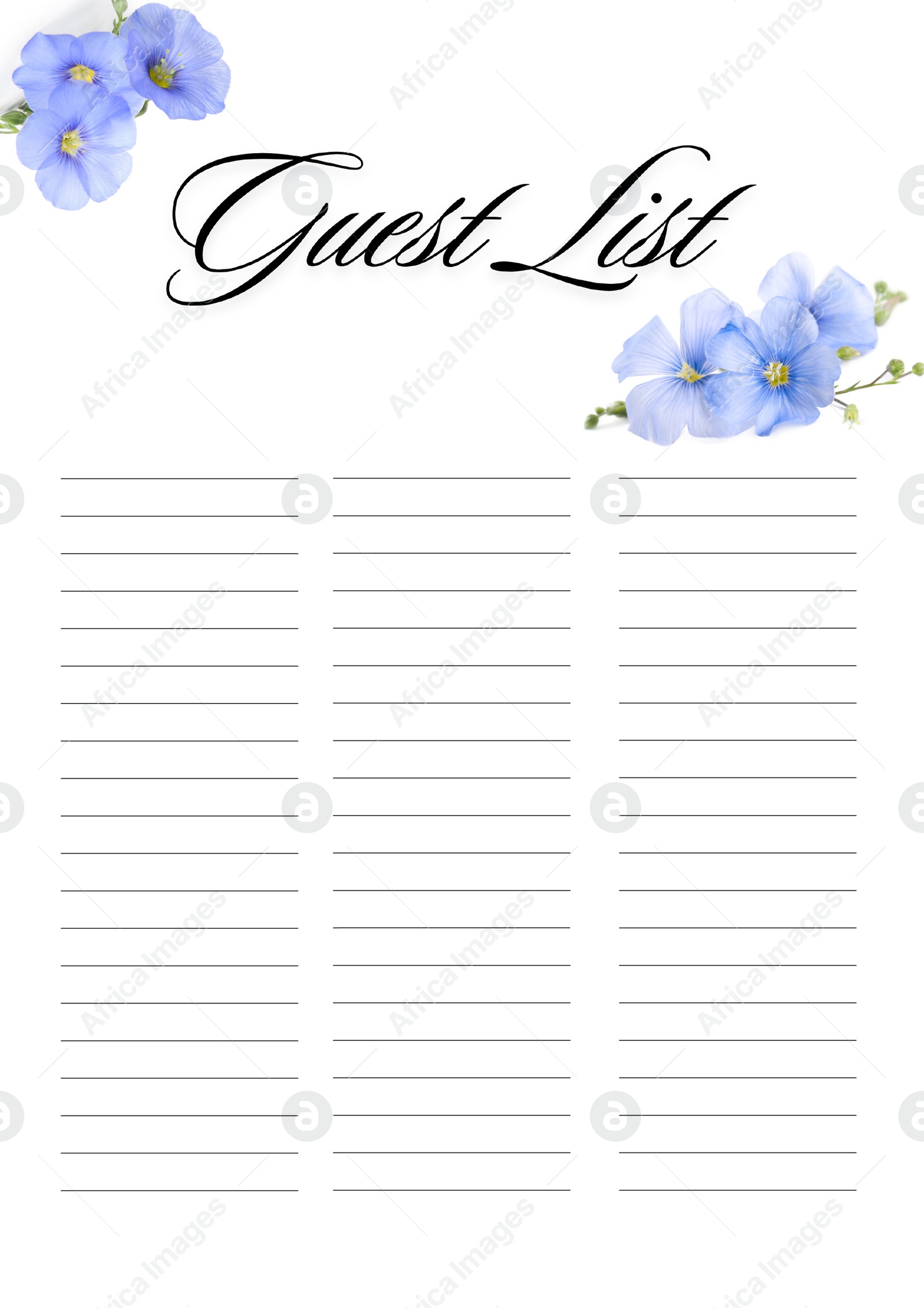 Image of Guest list design with beautiful flowers and empty lines