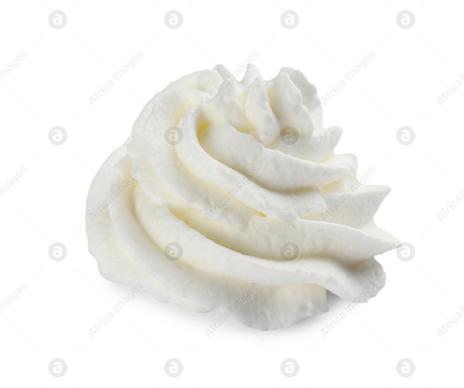Photo of Delicious fresh whipped cream isolated on white