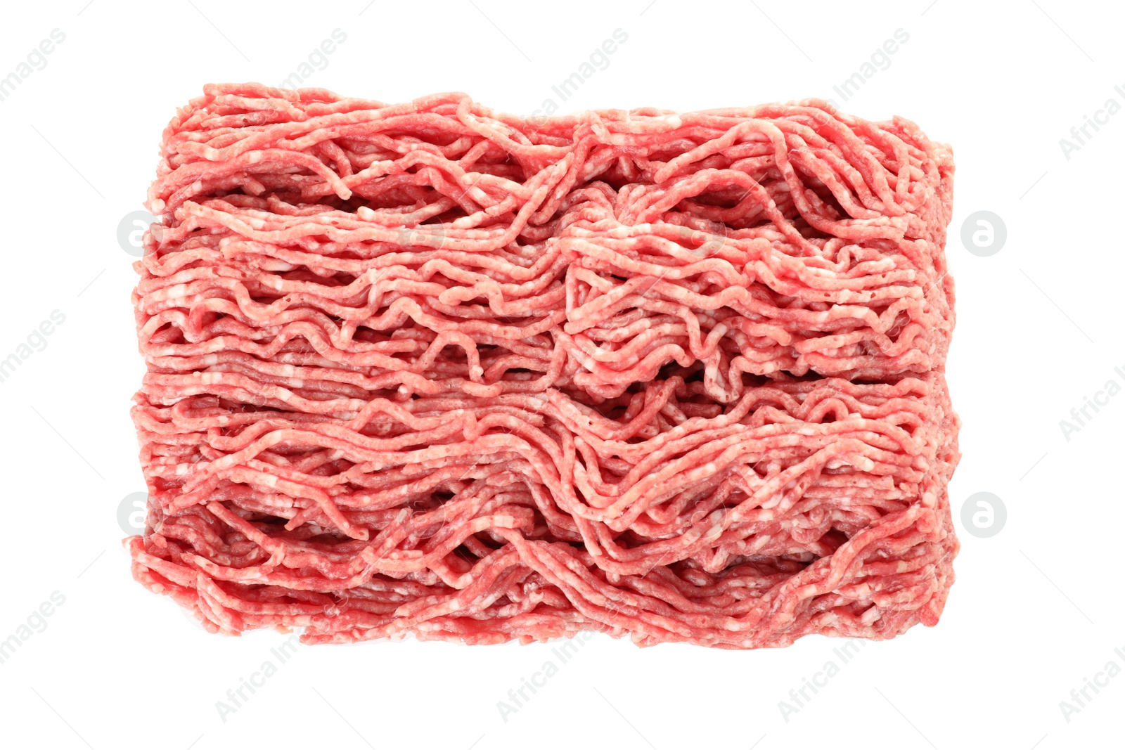 Photo of Fresh minced meat on white background, top view