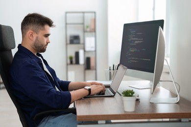 Young programmer working at desk in office