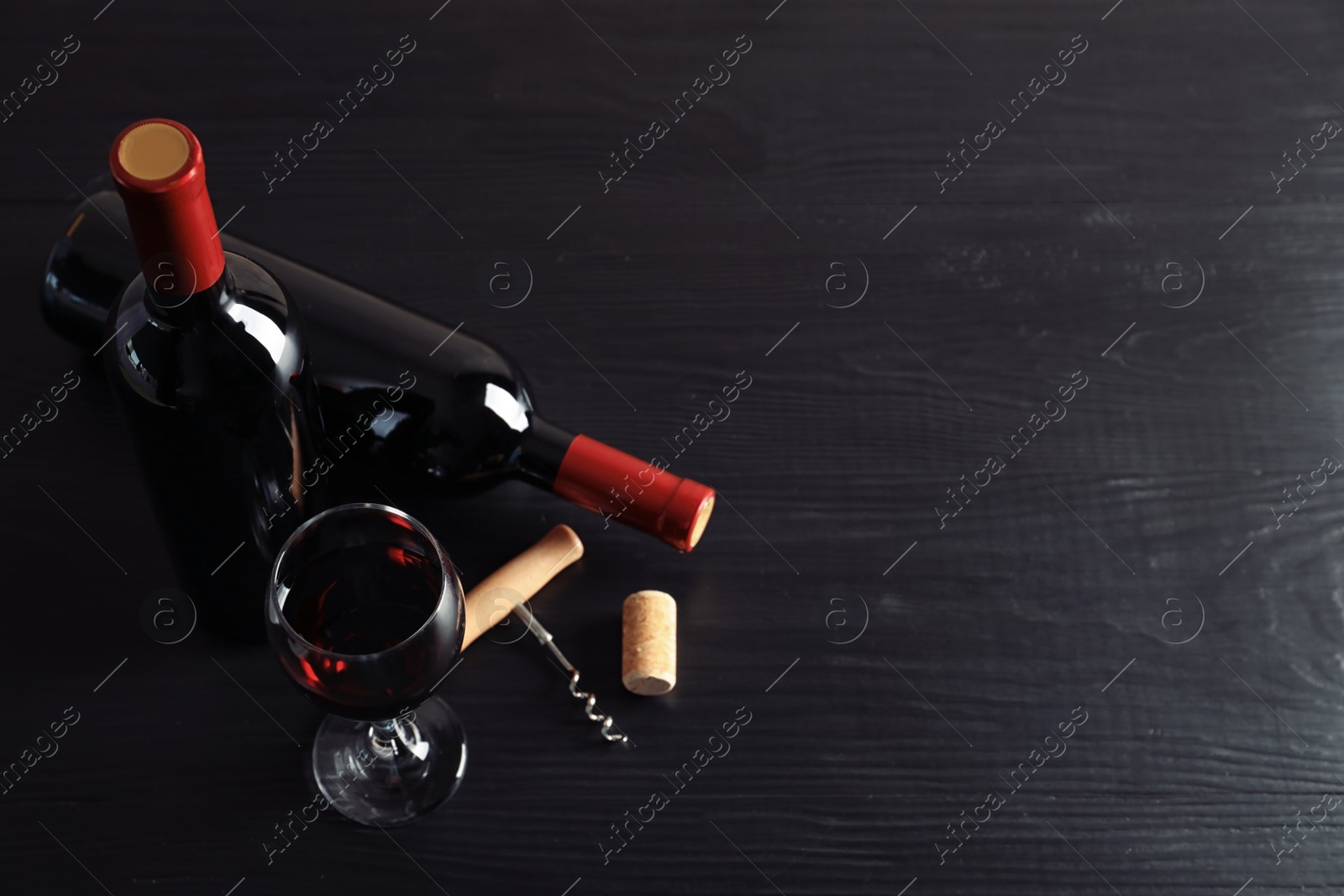 Photo of Composition with delicious red wine on wooden table