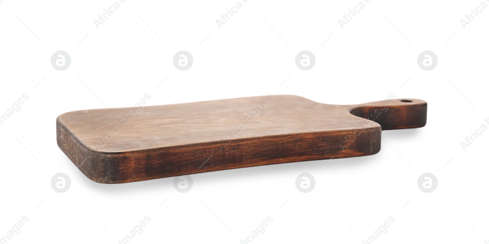 Photo of Wooden board on white background. Kitchen accessory