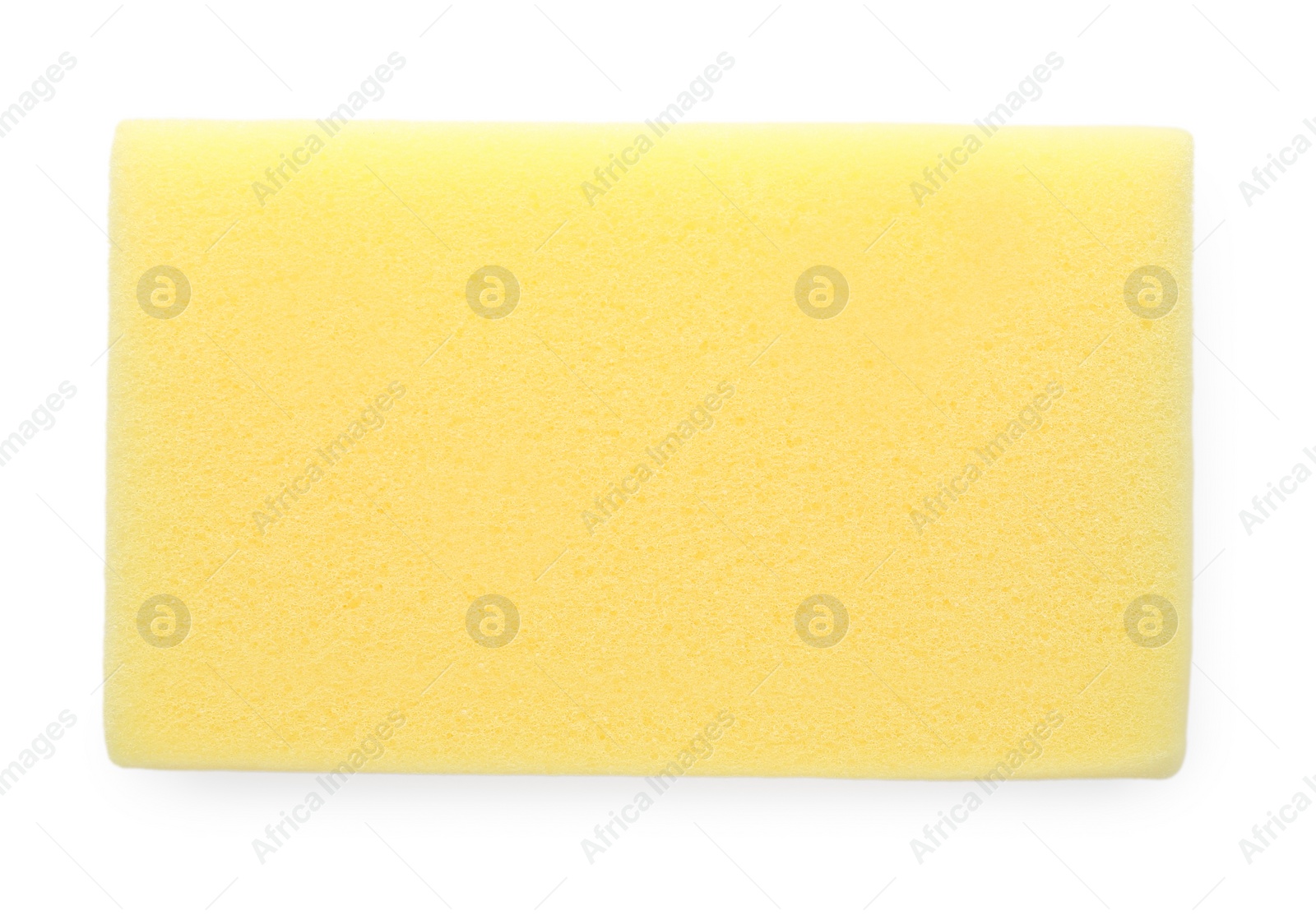 Photo of One yellow sponge isolated on white, top view