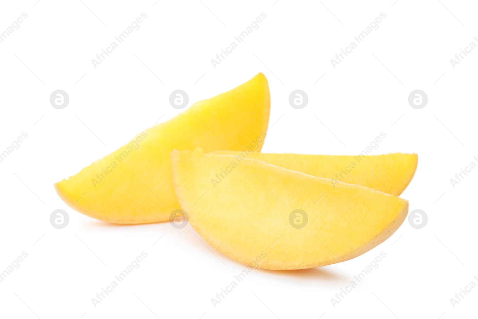 Photo of Fresh juicy mango slices isolated on white