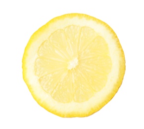 Photo of Cut fresh juicy lemon on white background