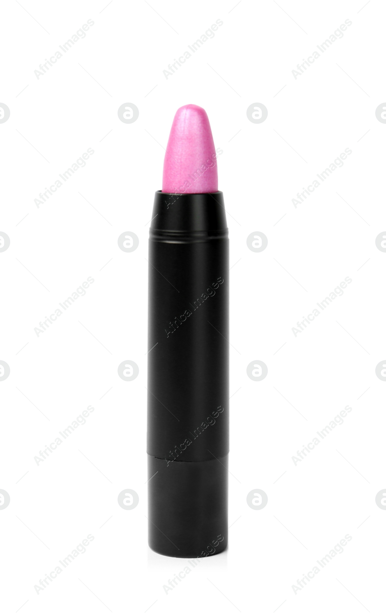 Photo of Colorful lipstick in black tube isolated on white