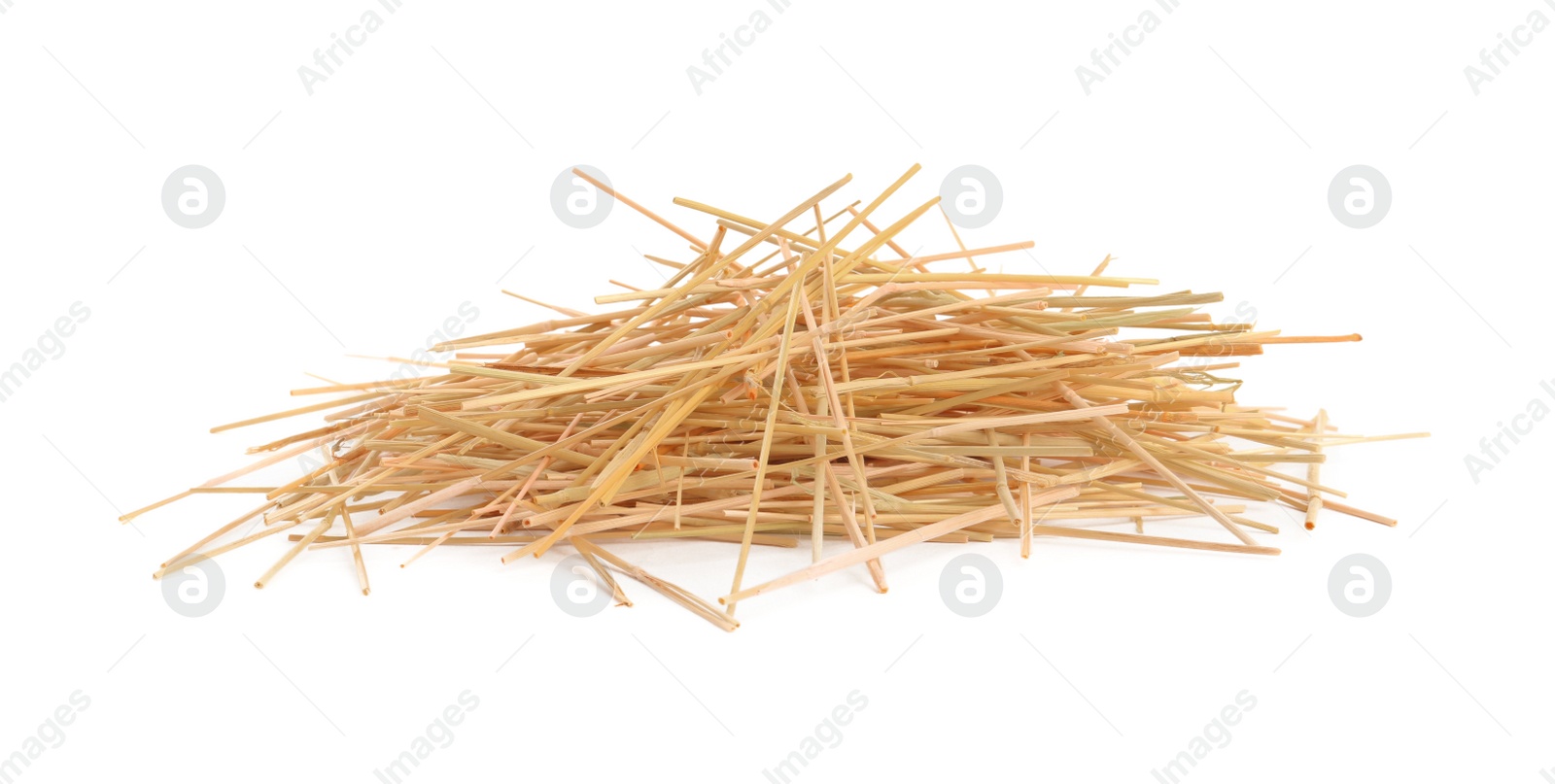 Photo of Heap of dried hay on white background