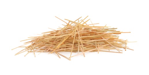 Photo of Heap of dried hay on white background