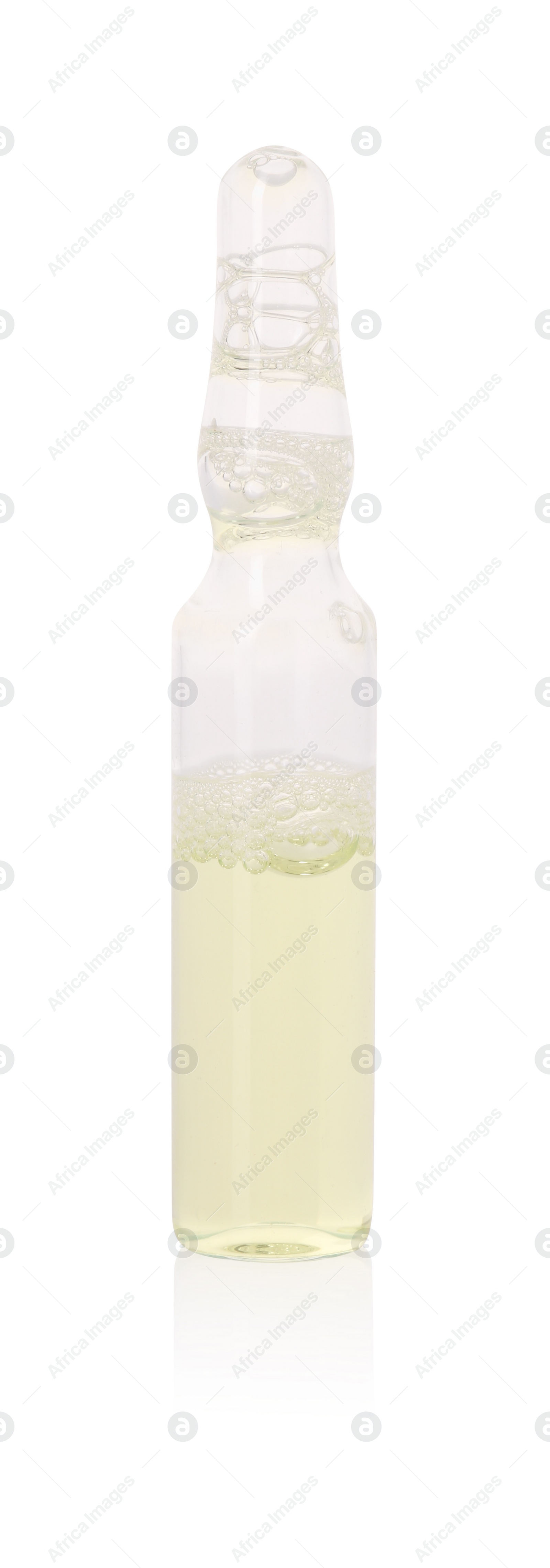 Photo of One glass ampoule with liquid isolated on white