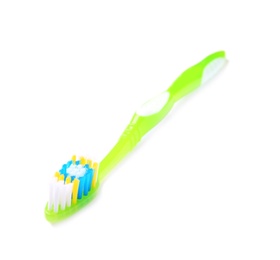 Photo of Manual toothbrush on white background. Dental care