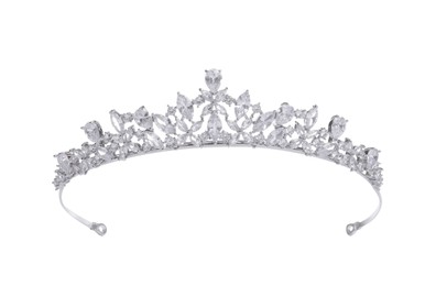 Beautiful silver tiara with diamonds isolated on white