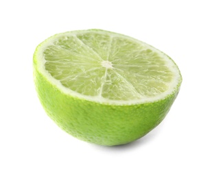 Half of fresh ripe lime on white background