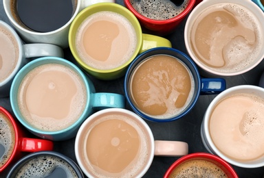 Photo of Flat lay composition with cups of coffee. Food photography