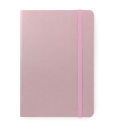 Image of Light pink notebook isolated on white, top view