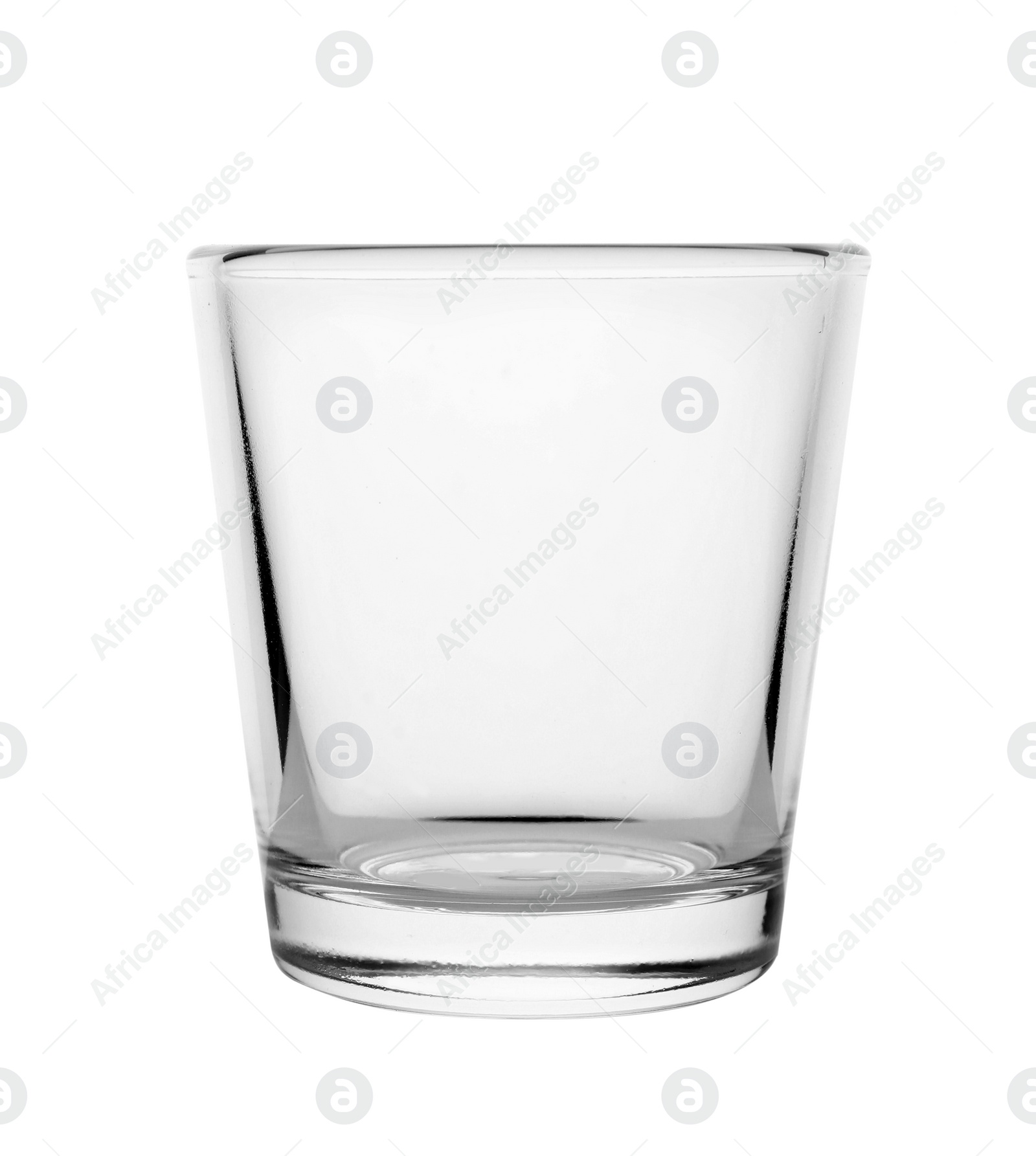 Photo of Empty clear lowball glass on white background