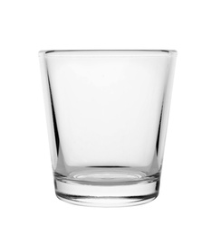 Empty clear lowball glass on white background