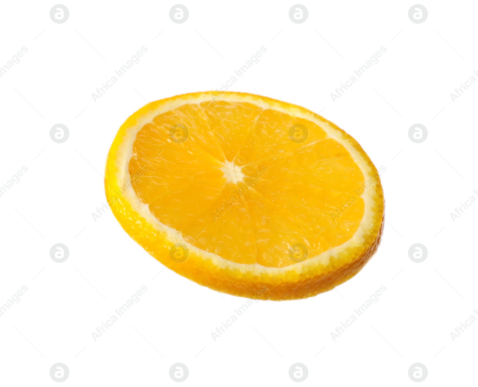 Photo of Slice of ripe orange on white background