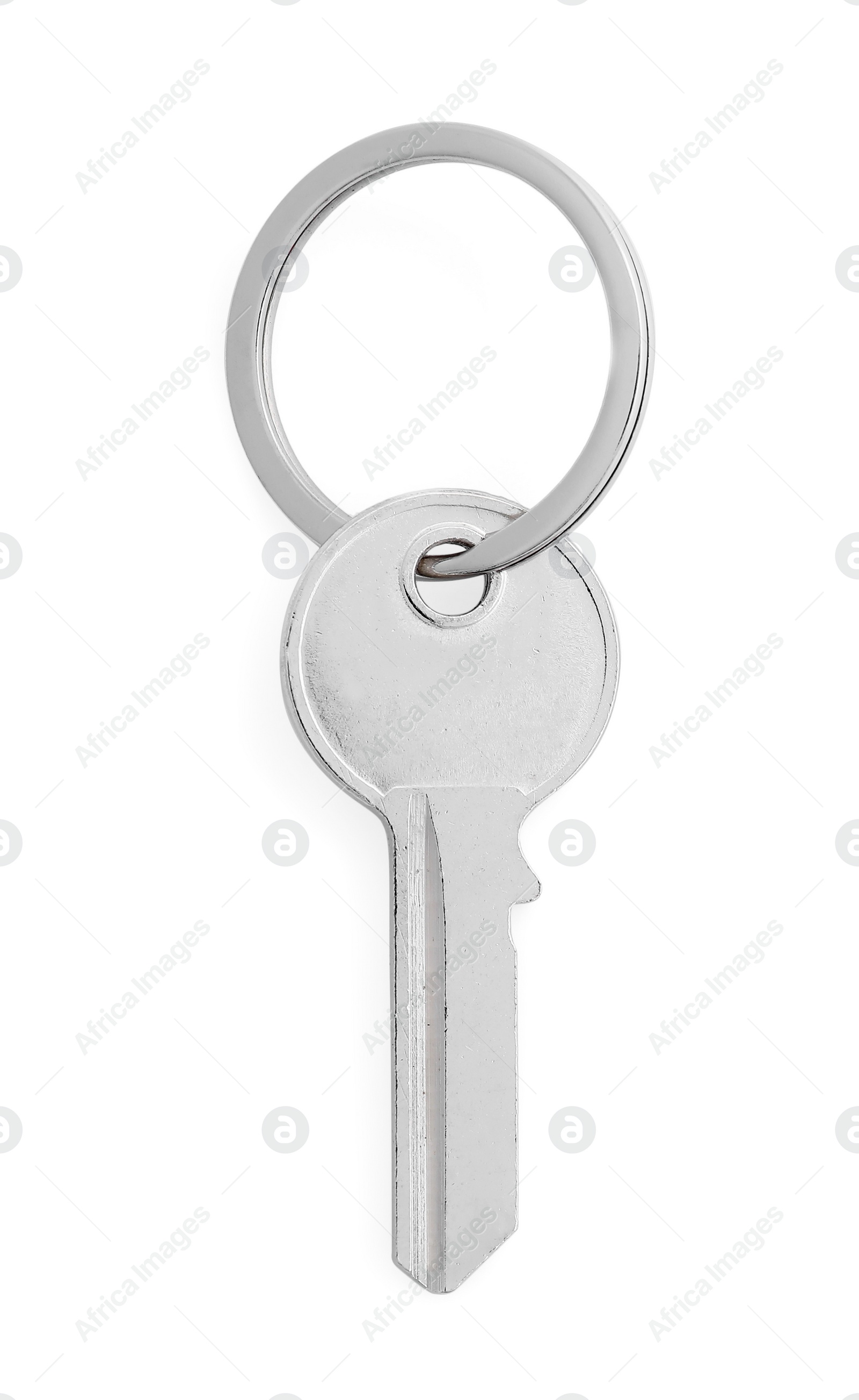 Photo of One key with ring isolated on white, top view