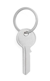 Photo of One key with ring isolated on white, top view