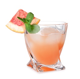 Photo of Glass of grapefruit cocktail isolated on white