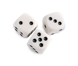 Photo of Three dices isolated on white, above view