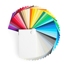 Photo of Color palette on white background, top view