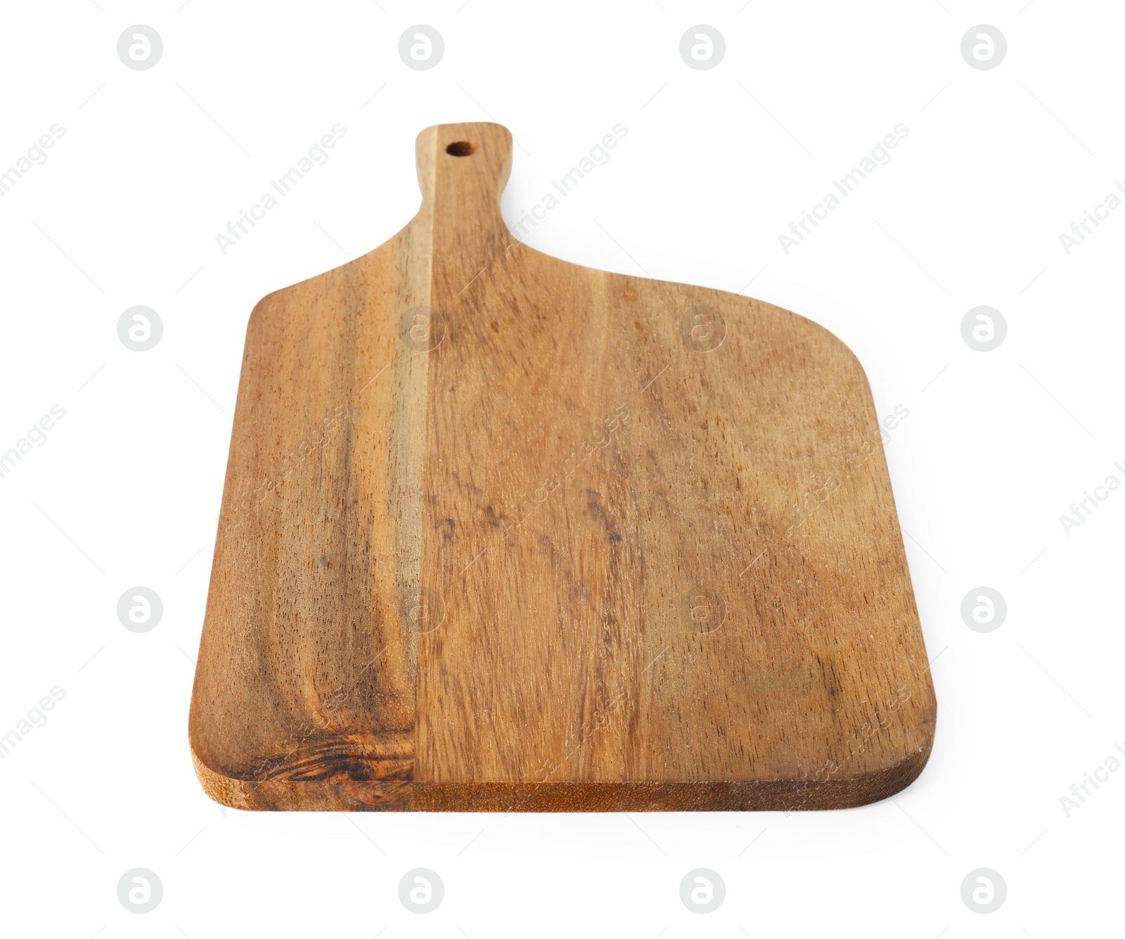 Photo of One wooden cutting board isolated on white