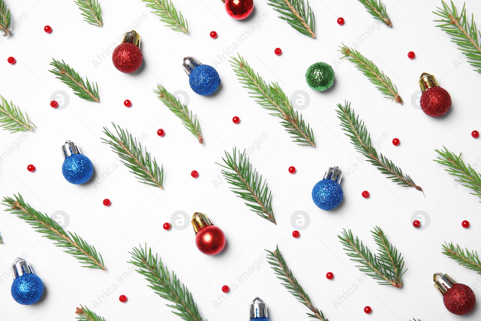 Photo of Composition with Christmas decor on white background, top view