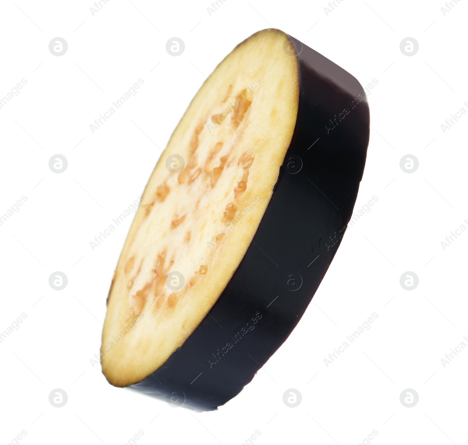 Photo of Slice of ripe eggplant on white background