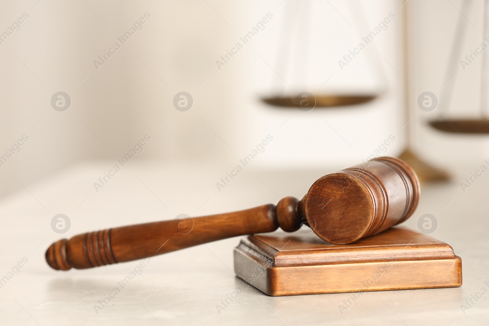 Photo of Law concept. Gavel on white table, closeup